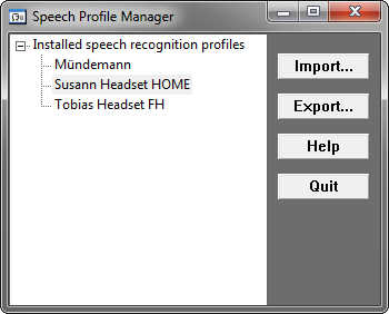 Abbildung 4: Der Speech Profile Manager von Microsoft